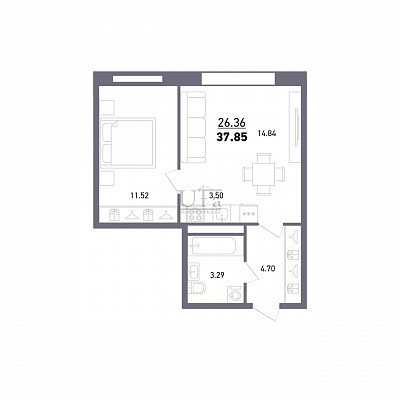 Купить 1-комнатную квартиру 37.85 кв.м. в ЖК Умный дом Гелиос