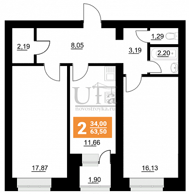 Купить 2-комнатную квартиру 63.5 кв.м. в ЖК Уютный