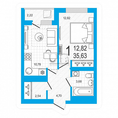 Купить 1-комнатную квартиру 35.63 кв.м. в Республика