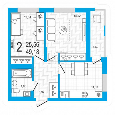 Купить 2-комнатную квартиру 49.18 кв.м. в Республика