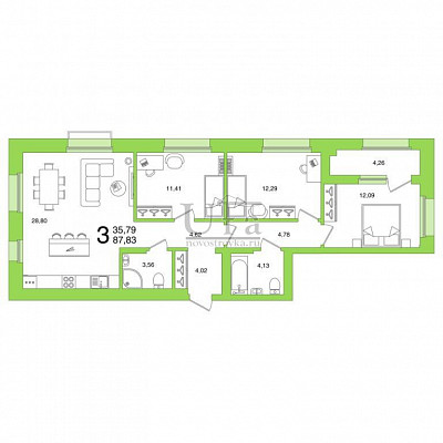 Купить 3-комнатную квартиру 87.83 кв.м. в ЖК Империал