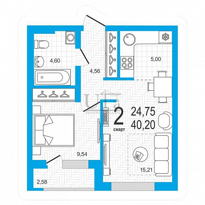Купить 1-комнатную квартиру 40.2 кв.м. в Республика