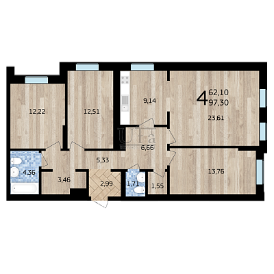 Купить 4-комнатную квартиру 97.3 кв.м. в ЖК Уфимский Кремль