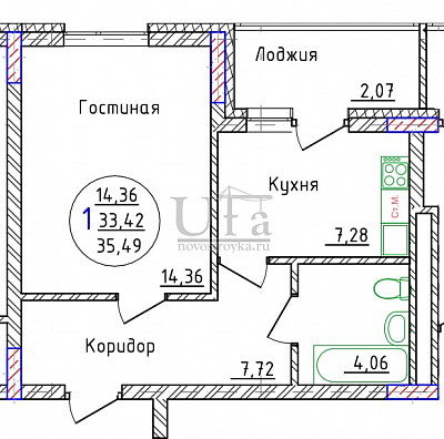 Купить 1-комнатную квартиру 35.49 кв.м. в кузнецовский затон, мкр, группа жилых домов