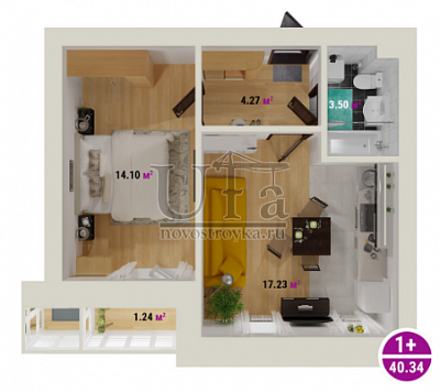 Купить 1-комнатную квартиру 40.34 кв.м. в ЖК "Цветы Башкирии" (ЗАО «ФСК Архстройинвестиции»)