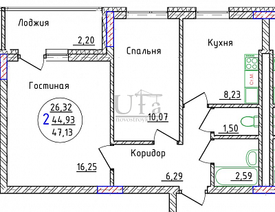 Купить 2-комнатную квартиру 47.13 кв.м. в кузнецовский затон, мкр, группа жилых домов