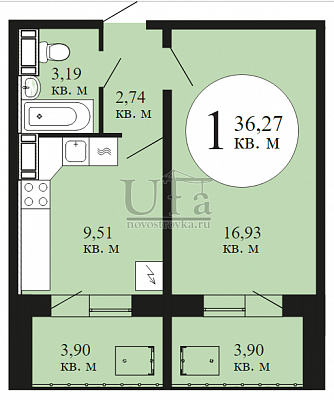 Купить 1-комнатную квартиру 36.27 кв.м. в ЖК Изумрудный  