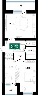 Купить 2-комнатную квартиру 70.69 кв.м. в ЖК Белые Росы