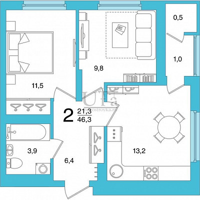 Купить 2-комнатную квартиру 46.3 кв.м. в Микрорайон "Яркий"