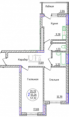 Купить 2-комнатную квартиру 57.32 кв.м. в кузнецовский затон, мкр, группа жилых домов