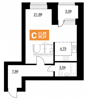 Купить Студия-комнатную квартиру 39.37 кв.м. в ЖК Уютный