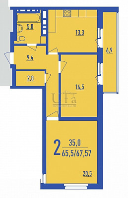 Купить 2-комнатную квартиру 67.57 кв.м. в ЖК "Лилия"