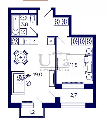 Купить 1-комнатную квартиру 41.76 кв.м. в Тау Хаус (Tau House)