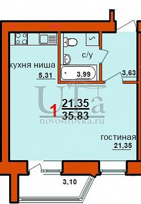 Купить 1-комнатную квартиру 35.83 кв.м. в ЖД №2 по ул.Интернациональная