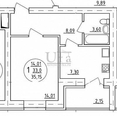 Купить 1-комнатную квартиру 35.15 кв.м. в кузнецовский затон, мкр, группа жилых домов