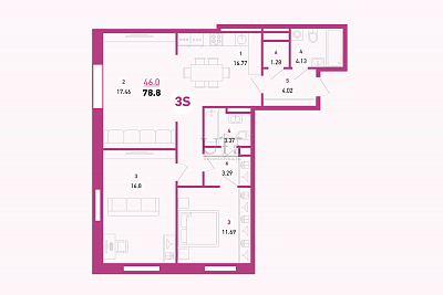 Купить 3-комнатную квартиру 78.8 кв.м. в Умный дом на Злобина