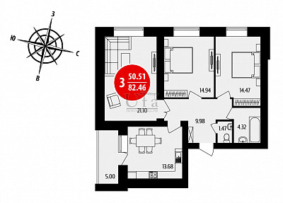 Купить 3-комнатную квартиру 82.46 кв.м. в Жилой дом по ул. Магистральной