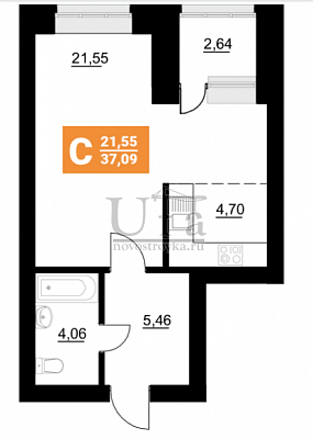 Купить Студия-комнатную квартиру 37.09 кв.м. в ЖК Уютный
