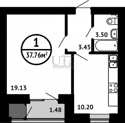 Купить 1-комнатную квартиру 37.76 кв.м. в ЖК "Цветы Башкирии" (ЗАО «ФСК Архстройинвестиции»)