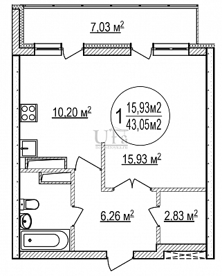 Купить 1-комнатную квартиру 43.05 кв.м. в ЖК Черниковские высотки (по ул. Б. Хмельницкого)