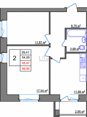 Купить 2-комнатную квартиру 56.95 кв.м. в ЖК Мандарин