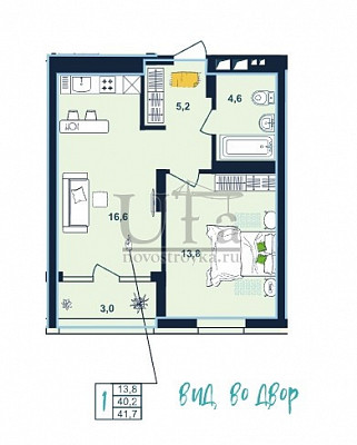 Купить 1-комнатную квартиру 41.9 кв.м. в ЖК Видинеевский