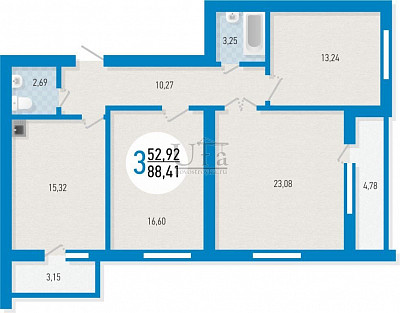 Купить 3-комнатную квартиру 88.41 кв.м. в ЖК по ул. Владивостокской "Меридиан"