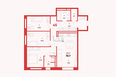 Купить 4-комнатную квартиру 78.7 кв.м. в Умный дом на Злобина