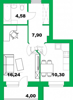 Купить 1-комнатную квартиру 43.02 кв.м. в Михайловка Green Place (Грин плейс)