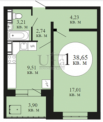 Купить 1-комнатную квартиру 38.65 кв.м. в ЖК Изумрудный  