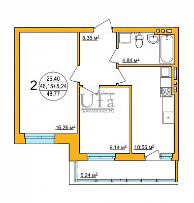 Купить 2-комнатную квартиру 49.09 кв.м. в Акварель