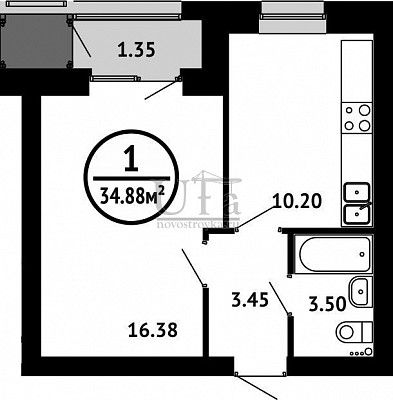 Купить 1-комнатную квартиру 34.88 кв.м. в ЖК "Цветы Башкирии" (ЗАО «ФСК Архстройинвестиции»)