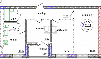 Купить 3-комнатную квартиру 64.97 кв.м. в кузнецовский затон, мкр, группа жилых домов