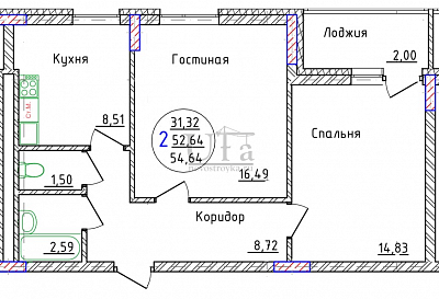 Купить 2-комнатную квартиру 54.64 кв.м. в кузнецовский затон, мкр, группа жилых домов