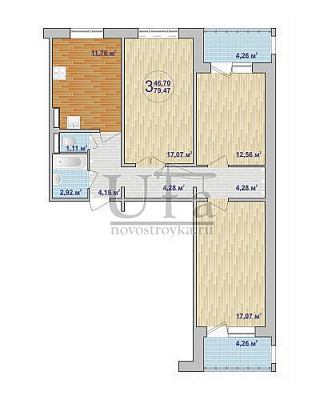 Купить 3-комнатную квартиру 79.47 кв.м. в Жилой комплекс "Полесье"