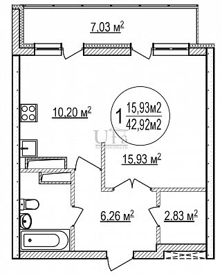 Купить 1-комнатную квартиру 42.92 кв.м. в ЖК Черниковские высотки (по ул. Б. Хмельницкого)