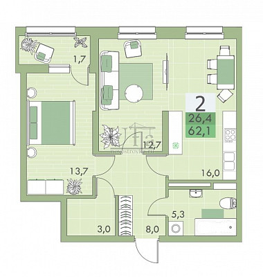 Купить 2-комнатную квартиру 61.3 кв.м. в Апарт-квартал "Самоцветы"