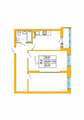 Купить 2-комнатную квартиру 53.97 кв.м. в Акварель