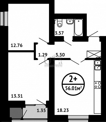 Купить 2-комнатную квартиру 56.01 кв.м. в ЖК "Цветы Башкирии" (ЗАО «ФСК Архстройинвестиции»)