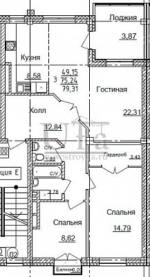 Купить 3-комнатную квартиру 79.31 кв.м. в Апарт-комплекс «Золотой Берег»