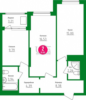 Купить 2-комнатную квартиру 61.9 кв.м. в Жилой комплекс Юлай