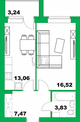 Купить 1-комнатную квартиру 44.79 кв.м. в Михайловка Green Place (Грин плейс)