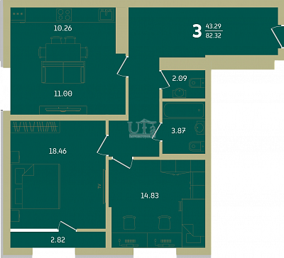 Купить 3-комнатную квартиру 82.32 кв.м. в ЖК Уфа Сити
