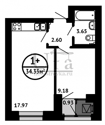 Купить 1-комнатную квартиру 34.33 кв.м. в ЖК "Цветы Башкирии" (ЗАО «ФСК Архстройинвестиции»)