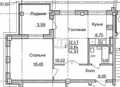 Купить 2-комнатную квартиру 54.83 кв.м. в Апарт-комплекс «Золотой Берег»