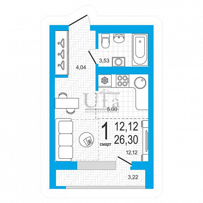 Купить Студия-комнатную квартиру 26.3 кв.м. в Республика