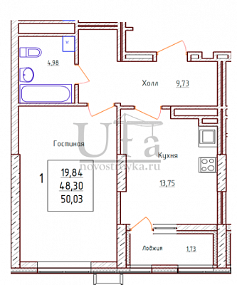Купить 1-комнатную квартиру 50.03 кв.м. в Жилой комплекс «Воскресенский»