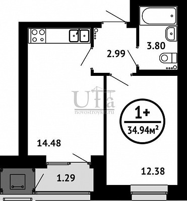 Купить 1-комнатную квартиру 34.94 кв.м. в ЖК "Цветы Башкирии" (ЗАО «ФСК Архстройинвестиции»)