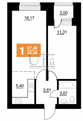 Купить 1-комнатную квартиру 40.56 кв.м. в ЖК Уютный