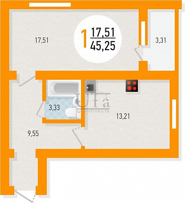Купить 1-комнатную квартиру 45.25 кв.м. в Жилой комплекс "Счастливый"